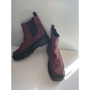Nordstrom Rack NWOB Women's Size 9 Burgundy Chelsea Boots Faux Suede Pull On Lug